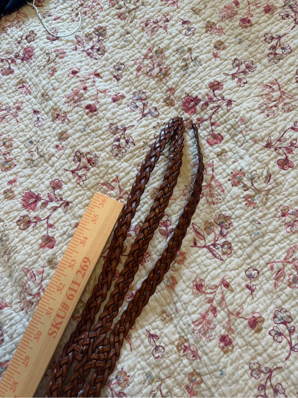 Vintage Braided Triple-Wrap Brown Leather Waist Belt - Unbranded